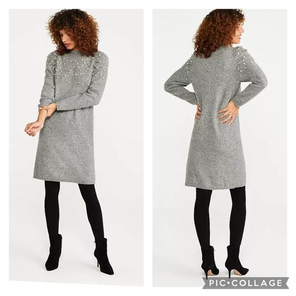 Ann Taylor New Pearlized Mock Neck Sweater Dress Size M Heathered Gray Soft Knit - Picture 1 of 13
